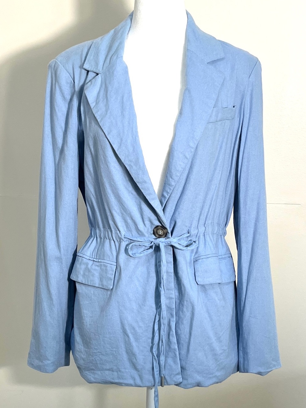 Bagatelle Light Blue Linen Oversized Utility Safari Old Money Blazer Jacket